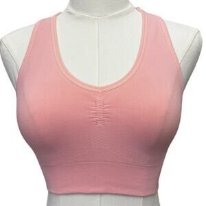 NUX Pink V-Neck Racerback Crop Top Sports Bra Medium Elevated Athleisure SPRING